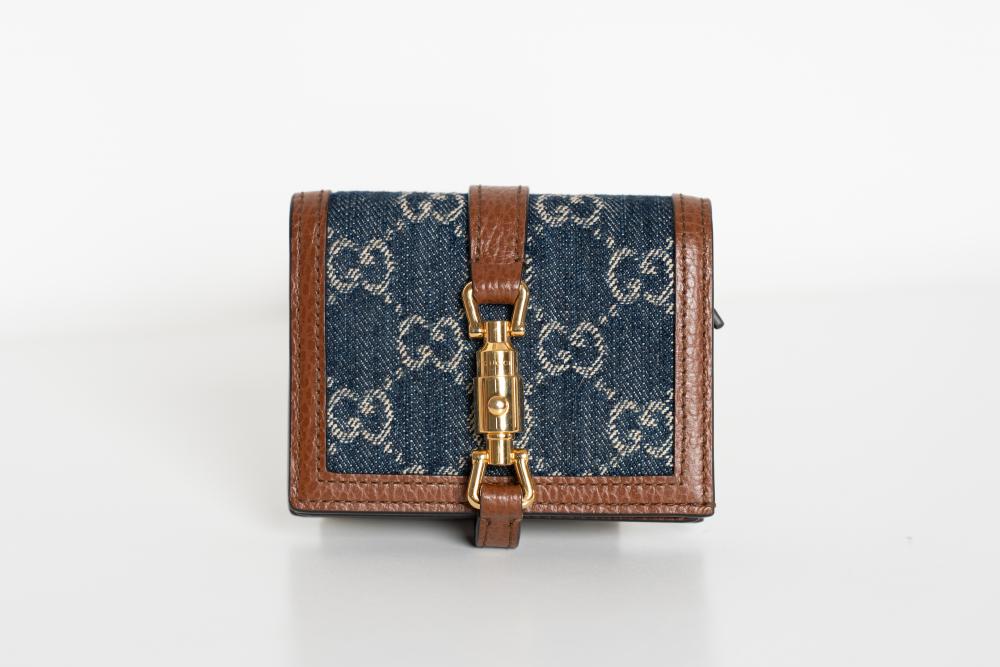 Portafoglio compatto Gucci Denim Jackie GG blu
